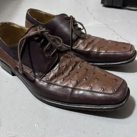 Vero Cuoio Genuine Ostrich Made In Spain Men's 10.5M Brown Lace Up Oxford Shoes‎